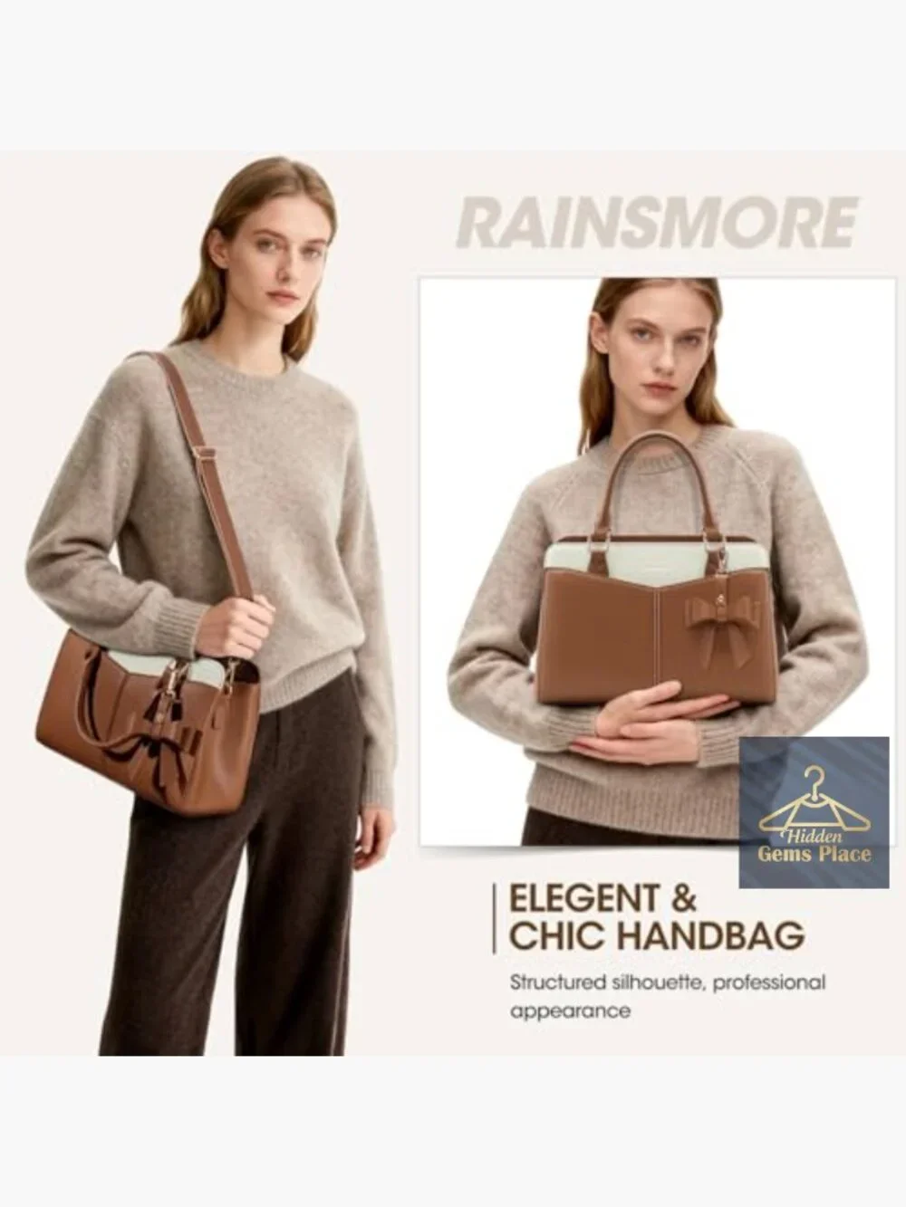 PU Leather Satchel Purse with Bowknot, Fits iPad